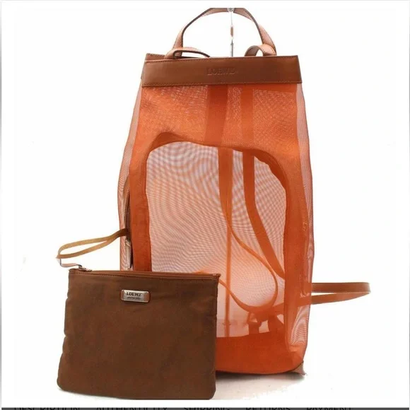 Loewe rust Mesh Backpack with Chestnut Pouch Loewe Mesh Backpack with Pouch Orange Nylon Tote ref.290008  main image 2